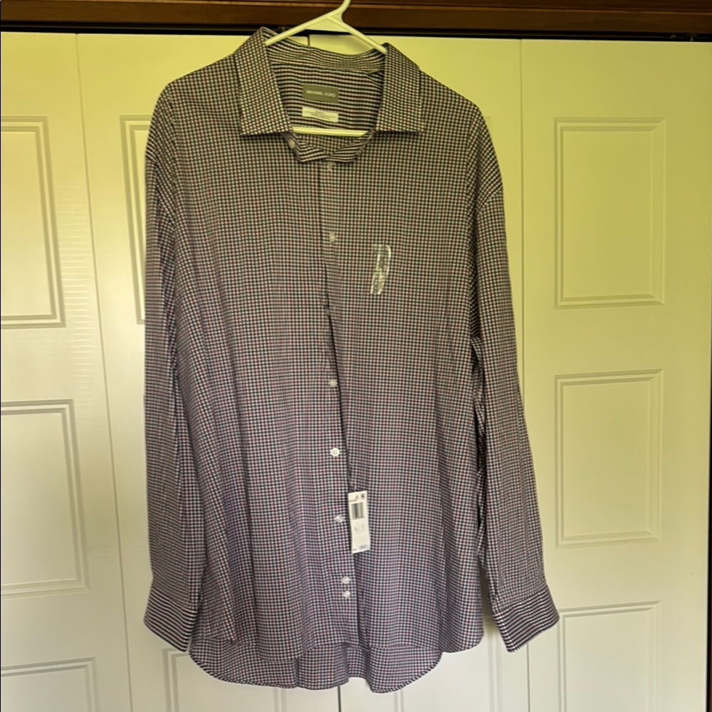 Michael Kors White and Purple Casual Button Down Shirt